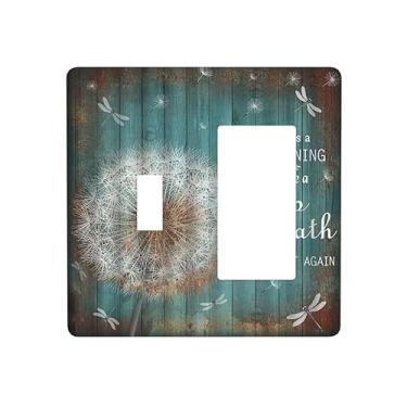 Imagem de Thsanju Dente-de-leão Vintage Tábuas de madeira azul-petróleo capas de tomada rústicas capa de interruptor de luz combinação decorativa interruptor basculante/decoração placa de parede citações