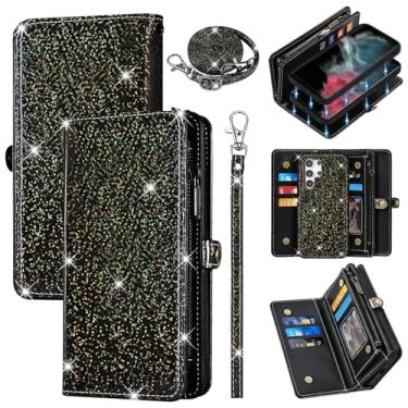 Imagem de Furiet Capa carteira para Samsung Galaxy S24 Ultra 5G com capa magnética destacável para celular flip com zíper, alça de pulso alça de ombro com glitter suporte para cartão para S24Ultra 24S S 24