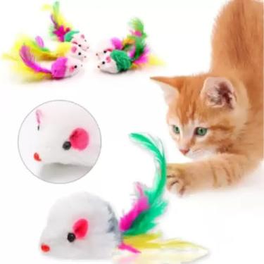 Imagem de Ratinho Com Penas Kit 3 Unidades Brinquedo Para Gatos Pet