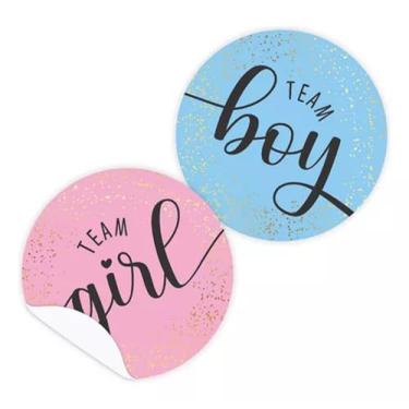 Imagem de Kit 100un Adesivo Chá Revelação Team Girl Boy - Rosa/Azul