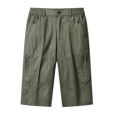 Imagem de Generic Calça cargo masculina cropped casual abaixo do joelho calça tática cintura elástica calça de treino ao ar livre, Y2 - verde-exército, 4G