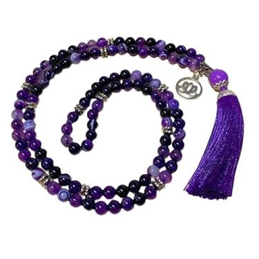 Imagem de Colar Japamala Ágata Roxa 108 Contas Pedra Natural