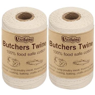Imagem de Vivifying Fio de açougueiro, 2 peças x 2 m de fio de algodão seguro para alimentos para amarrar carne, fazer salsichas, prender peru, assar, cozinhar e embalar (bege)