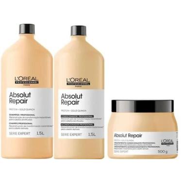 Imagem de Combo l'oreal shampoo, condicionador e máscara absolut repair gold qui