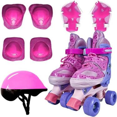 Imagem de Patins Quad Roller Infantil 4 Rodas Com Ajuste De Tamanho 30-37 Rosa +
