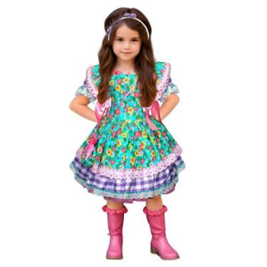 Imagem de Vestido Feminino Bebê Festa Junina Sereia Com Bolsinha e Tiara - Fanta