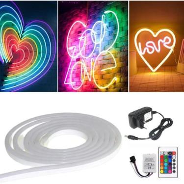 Imagem de Fita Mangueira Neon Led RGB Flexível De Silicone 16 Cores 5M 12V Com C