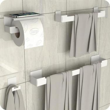 Imagem de Kit Acessórios Para Banheiro Com Adesivo 4 Peças Branco ELG - MetalCro