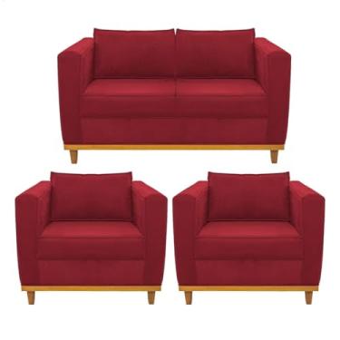 Imagem de Kit Sofá 2 Lugares e 2 Poltronas Europa Suede Vermelho AM Decor