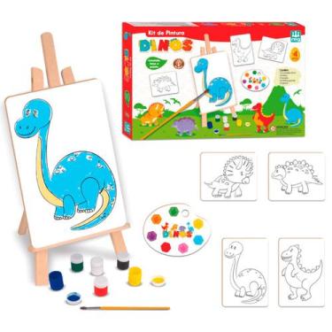 Imagem de Kit De Pintura Dinos Infantil Com Cavalete Telas Tinta Guache - Nig Br