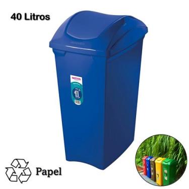 Imagem de Lixeira 40 Litros Seletiva Azul Para Papel Cesto De Lixo Tampa Bascula