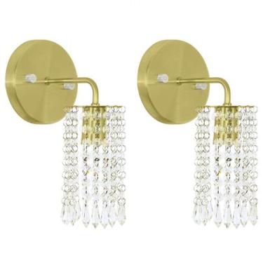 Imagem de Kit 2 Arandelas Cristal Acril. Clearcrillic Redonda Dourado - MARRYLUZ