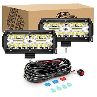 Imagem de GOOACC 2 peças 6,5 polegadas 120W tripla LED Pods barra de luz de inundação luz de neblina iluminação de direção com 16AWG fiação off-road - 2 cabos para carrinho de golfe caminhão SUV ATV UTV Boat, 2 anos de garantia, (Auto-512)