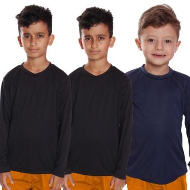 Imagem de Kit 3 Camisetas Infantil Menino Proteção UV Térmica Solar Manga Longa 