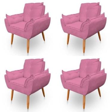 Imagem de Kit 4 Poltronas Decorativa Opala Sala de Estar Tecido Suede Rosa Kimi 