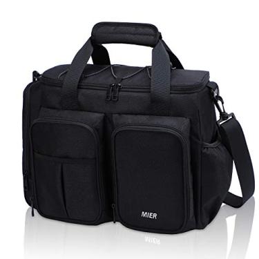 Imagem de MIER Lancheira masculina resistente, com 20 latas, grande, isolada, à prova de vazamento, bolsas térmicas macias com vários bolsos para mulheres adultas para trabalho (preta, média)