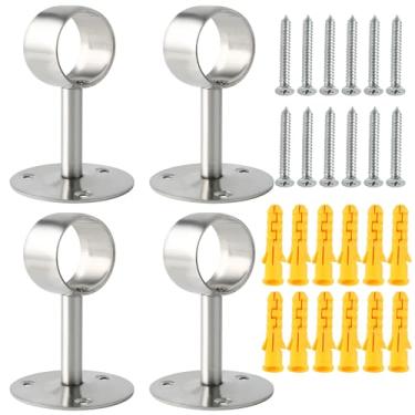 Imagem de Alise Suporte de varão de cortina de 38 mm de diâmetro, suportes de varão de armário montados na parede suportes de flange de varão de cortina, varão de cortina de chuveiro curvo para banheiro, aço