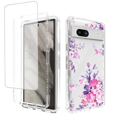 Imagem de Yerebel Capa para Pixel 7A, Google 7A G0DZQ com protetor de tela de vidro temperado, design floral à prova de choque, capa protetora para celular para Google Pixel 7A Rose