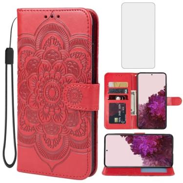 Imagem de Bohefo Capa carteira para Galaxy S22 Plus/Samsung S22+ SM-S906U com protetor de tela de vidro temperado, capa flip de couro mandala com suporte para cartão de crédito para Samsung Galaxy S22+ 5G