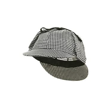 Imagem de Funny Party Hats Conjunto de fantasia de detetive - chapéu de fantasia de Deerstalker - Kit Sherlock Holmes, Preto e branco, tamanho �nico