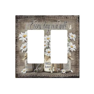 Imagem de Farmhouse Floral 2 Gang Double Rocker/GFCI Capa de interruptor de luz rústica country margarida retrô pote decorativo tomada placa de parede placa elétrica painel de arte doce casa quarto decoração