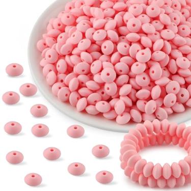 Imagem de Kovict 300 peças de contas de lentilha de silicone de 12 mm, contas espaçadoras de silicone para colar, pulseira, porta-chaves, canetas artesanais (rosa candy)