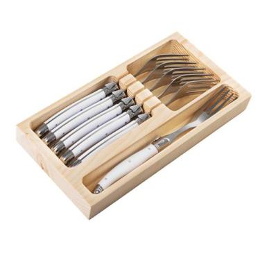 Imagem de Conjunto 6 Garfos Laguiole Luxo Em Bandeja De Madeira Branco - La Tour