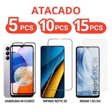 Imagem de Kit Película Vidro Samsung M15 M55 Infinix Note 30 Redmi 13c / 5G Comb