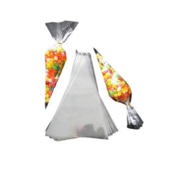 Imagem de Saquinho Cone Incolor Plástico 12x25cm Poli C/50un - Mor