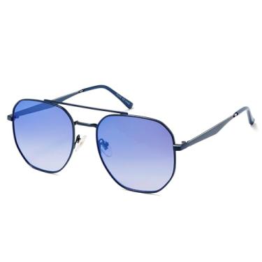 Imagem de SOJOS Feminino Óculos de Sol Aviador Quadrado Retrô Clássico para e Homens, Armação Hexagonal, Lentes Uv400, Sj1222, Azul Brilhante/Azul Espelhado