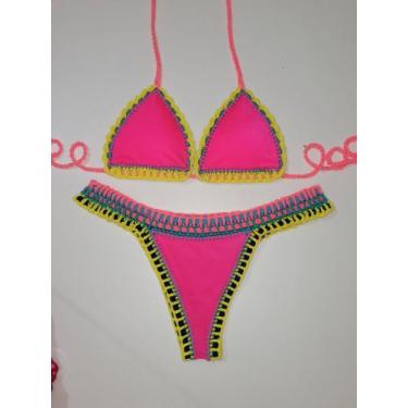 Imagem de Biquíni de Crochê Dupla face - Cabide Tropical , Rosa, GG