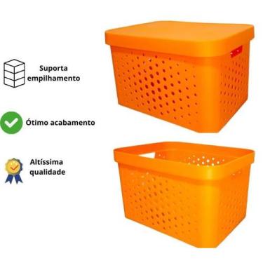 Imagem de Caixa organizadora grande 17 litros laranja qualidade resistente com t