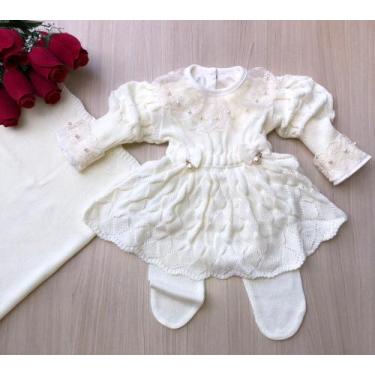 Imagem de Saída de maternidade de menina vestido bufante em tricot 4 peças - Din