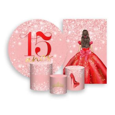 Imagem de Kit 2 Painéis De Festa + Trio De Capas Cilindro - Princesa 15 Anos Efe