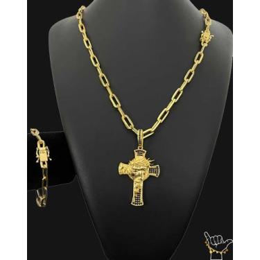Imagem de Corrente Cadeado Along 7mm + Pulseira + Ping -Banhado a Ouro - ToJoia1