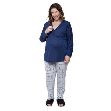 Imagem de Pijama Longo Maternidade com Botões estampa Snoopy Linda Gestante, G, 