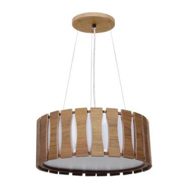 Imagem de Pendente Madeira Freijó Ripado Redondo 35x35cm 3luzes - Casa Ilumina