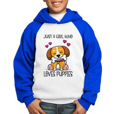 Imagem de Moletom Infantil Just A Girl Who Loves Puppies - Foca na Moda, Branco,