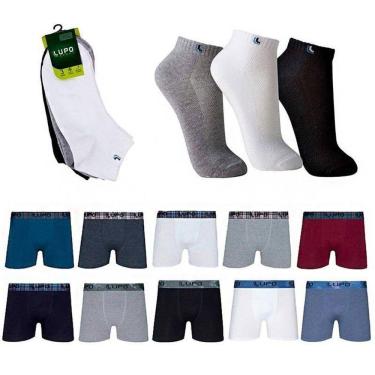 Imagem de Kit 10 Cuecas Boxer Lupo Ref603 e 10 Pares de Meias Cano Curto Lupo 