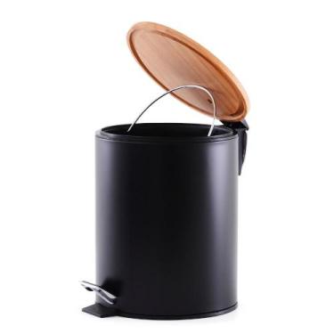 Imagem de Lixeira 5 Litros Pedal Preto de Bambu - Wincy Casa