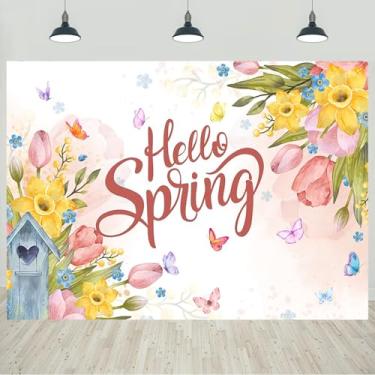 Imagem de 2,1 x 1,5 m Olá Primavera Pano de fundo colorido flores borboleta vegetação fotografia fundo para tema primavera aniversário chá de bebê decorações de festa crianças adultos retratos banner foto