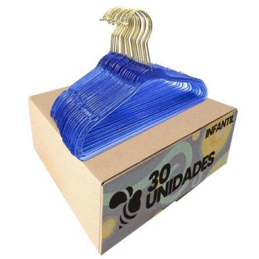 Imagem de Kit 30 Cabide Acrílico Azul Infantil Glitter e Gancho Dourado - ARBORE