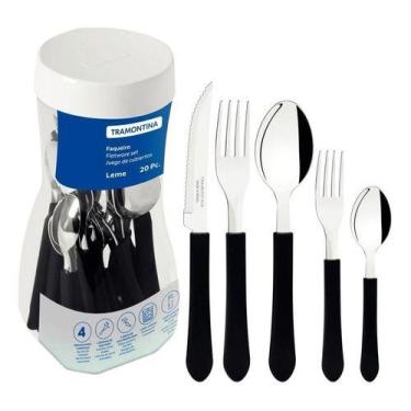 Imagem de Faqueiro 20 Peças Garfo Faca Colher Aço Inox Preto Cozinha Tramontina,