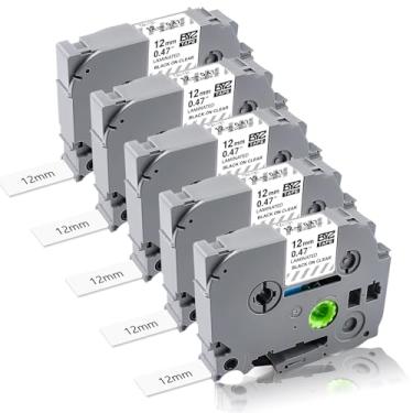 Imagem de Fita de substituição compatível com etiqueta BOYEEZON para Brother P Touch TZe-131 TZe131 TZ TZe Fita de 12 mm 0,47 polegadas Laminada transparente para P-Touch PTD400 PTD210 PTH110 Label Maker, preto em transparente, 12 mm x 8 m, pacote com 5