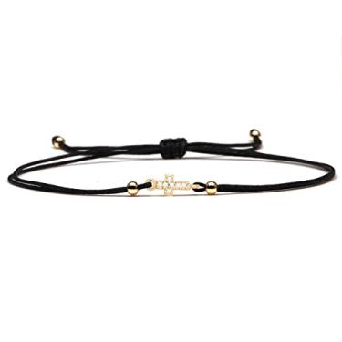 Imagem de COLORFUL BLING Pulseira feita à mão com cruz trançada preta e vermelha com proteção de corda de aço inoxidável Sideways Faith Hope Blessed, joia religiosa, 9 inches, Metal Metal Fibra Sintética, Inoxidável