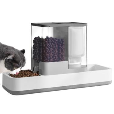 Imagem de Luismia Alimentador automático para animais de estimação pequenos e bebedouros de água, 2 em 1, para gatos, pequenos e médios, conjunto de prato para filhotes e gatos (cinza)