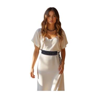 Imagem de Cinto feminino fashion com contas de amarrar na cintura quadril carvão azul marinho tamanho M G, Azul, One size fits Medium - Large