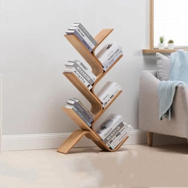 Imagem de KUGGKKTP Estante de livros de árvore, estante de bambu de 5 andares, prateleiras organizadoras para livros de revistas em CD, prateleira de exibição curva para economia de espaço para casa, sala de