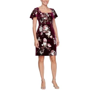 Imagem de S.L. Fashions Vestido feminino curto de veludo adornado, outono/inverno, vestido de convidada de casamento (tamanho pequeno e regular), Veludo magenta, 48