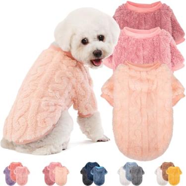 Imagem de JAMPAYANG Suéter para cães, pacote com 3 suéteres para cães pequenos ou gatos, meninas ou meninos, roupas quentes para cães, casaco para inverno e Natal (pêssego, rosa escuro, roxo claro, médio)